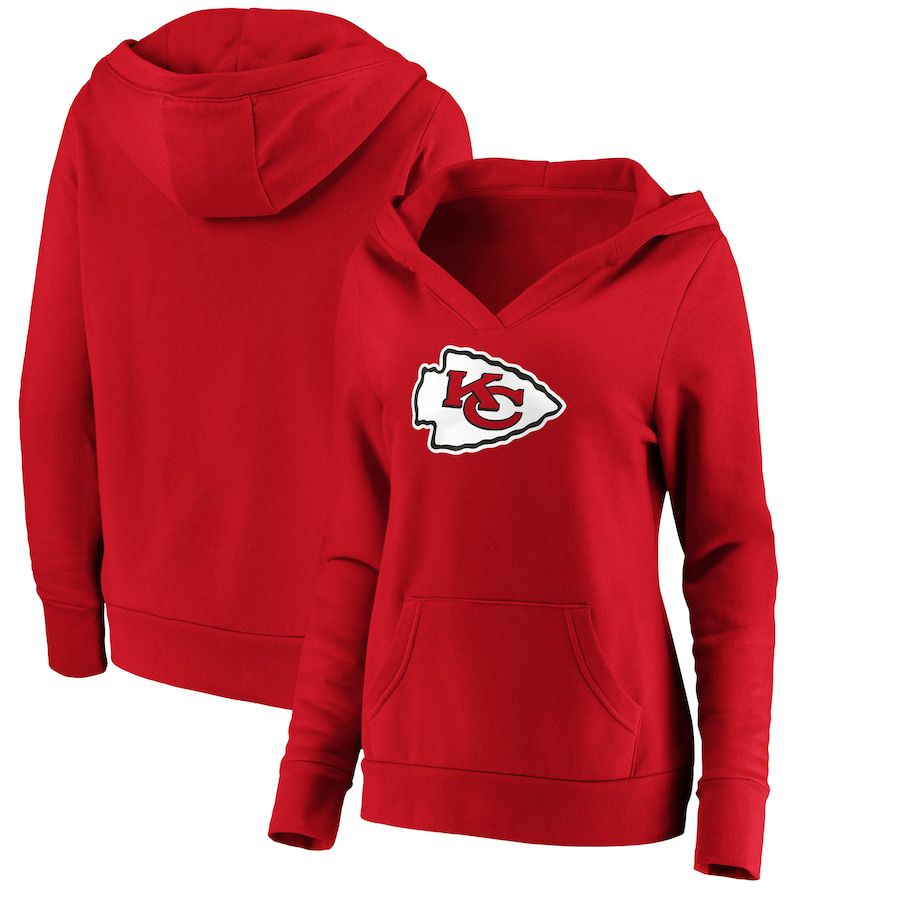 Women Kansas City Chiefs NFL Pro Line by Fanatics Branded Red Primary Team Logo V-Neck Pullover Hoodie->women nfl jersey->Women Jersey
